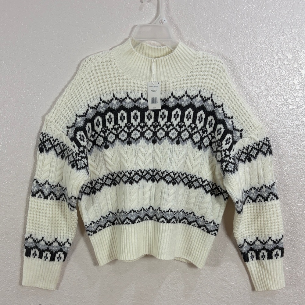 Adyson Parker Black and white Fair Isle Cable Knit Sweater,Size L. - Picture 1 of 17